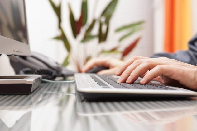 working at computer