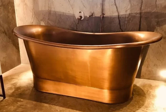 copper bath in bathroom